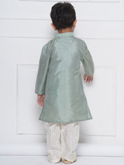 Boys Solid Colour Art Silk Kurta with Pyjama