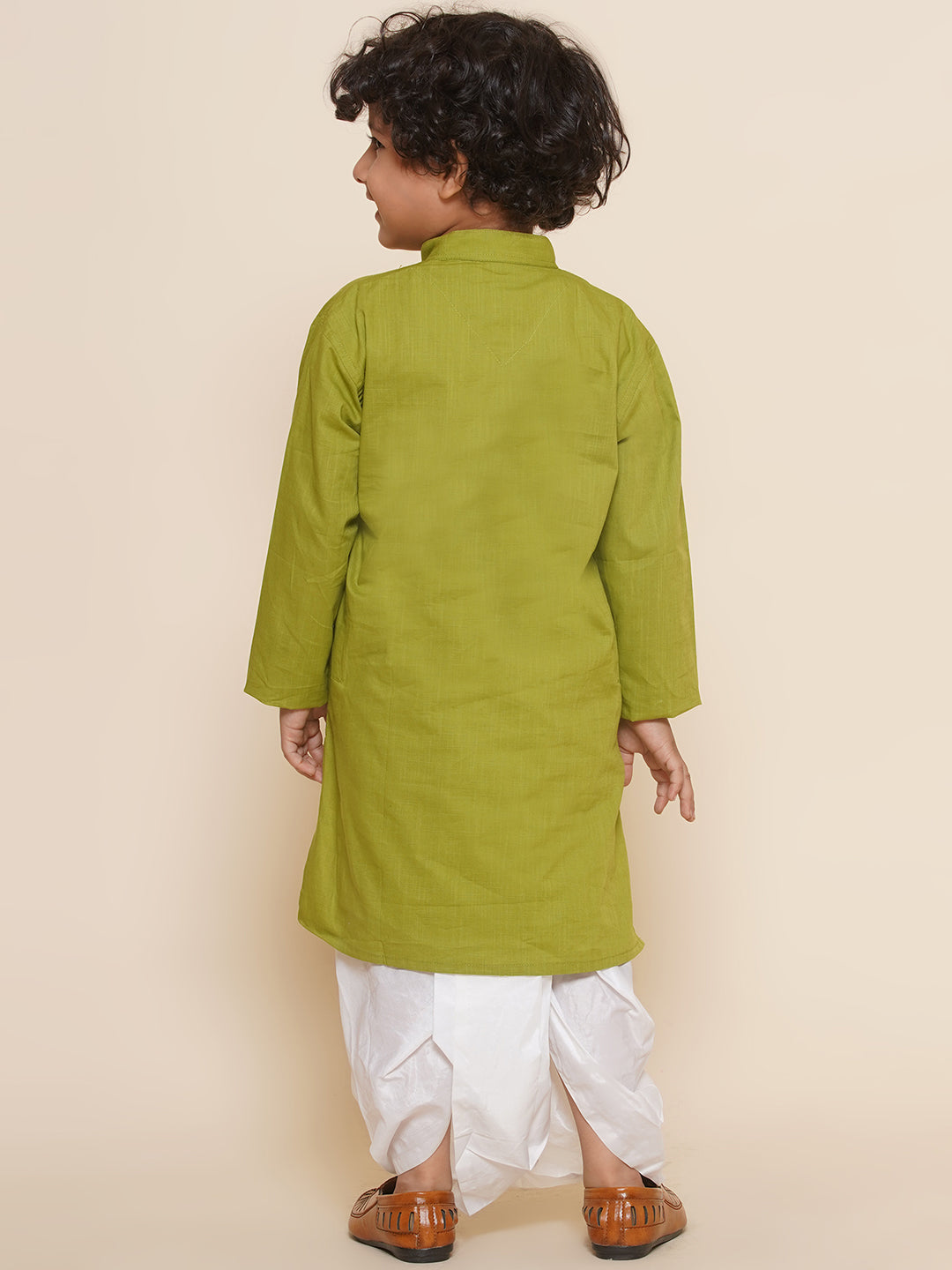Boys Green Colour Cotton Kurta Dhoti Pant Set