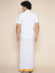 Men Half Sleeve White Colour Shirt and Pocket Dhoti Set