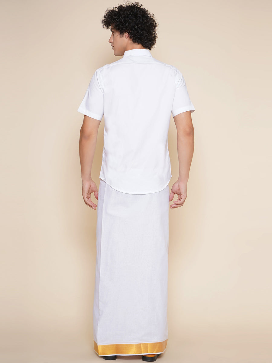 Men Half Sleeve White Colour Shirt and Pocket Dhoti Set