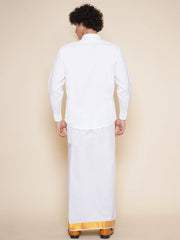 Men Full Sleeve White Colour Shirt and Pocket Dhoti Set