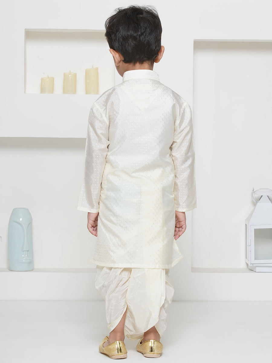 Boys Solid Colour Art Silk Self Design Kurta with Dhotipant