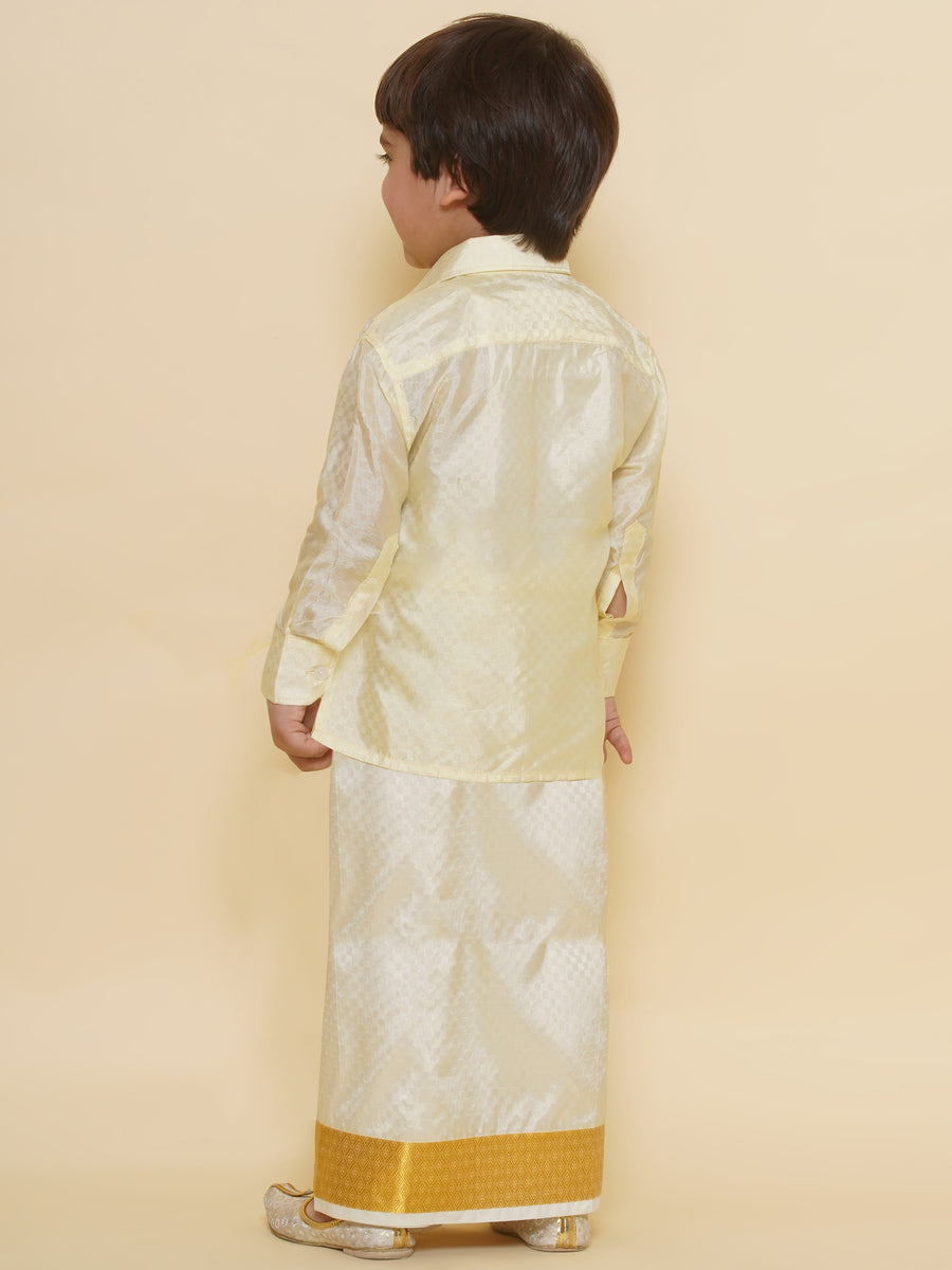 Sethukrishna Boys Solid Colour Self Design Shirt with Dhoti