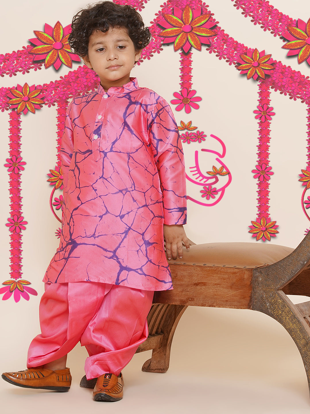 Boys Printed Kurta and Solid Dhotipant Set