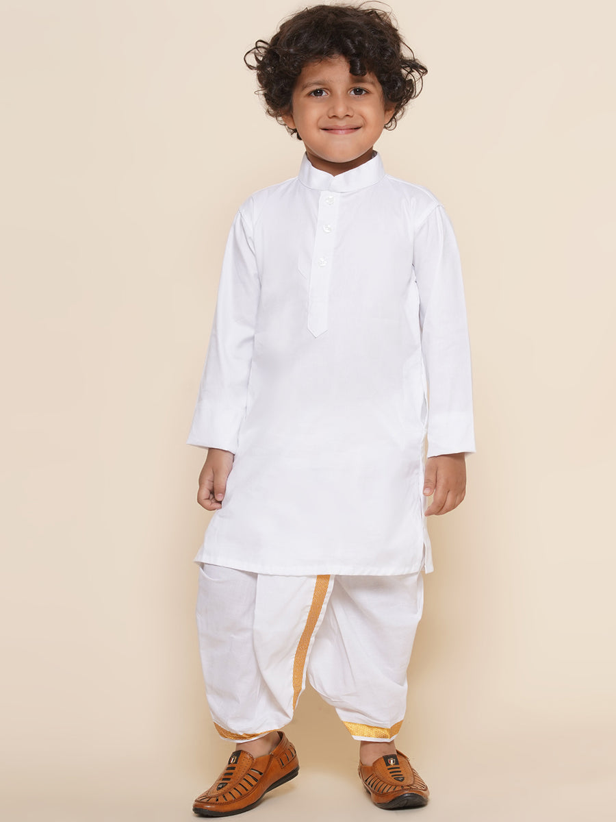 Boys White Colour Plain Cotton Kurta