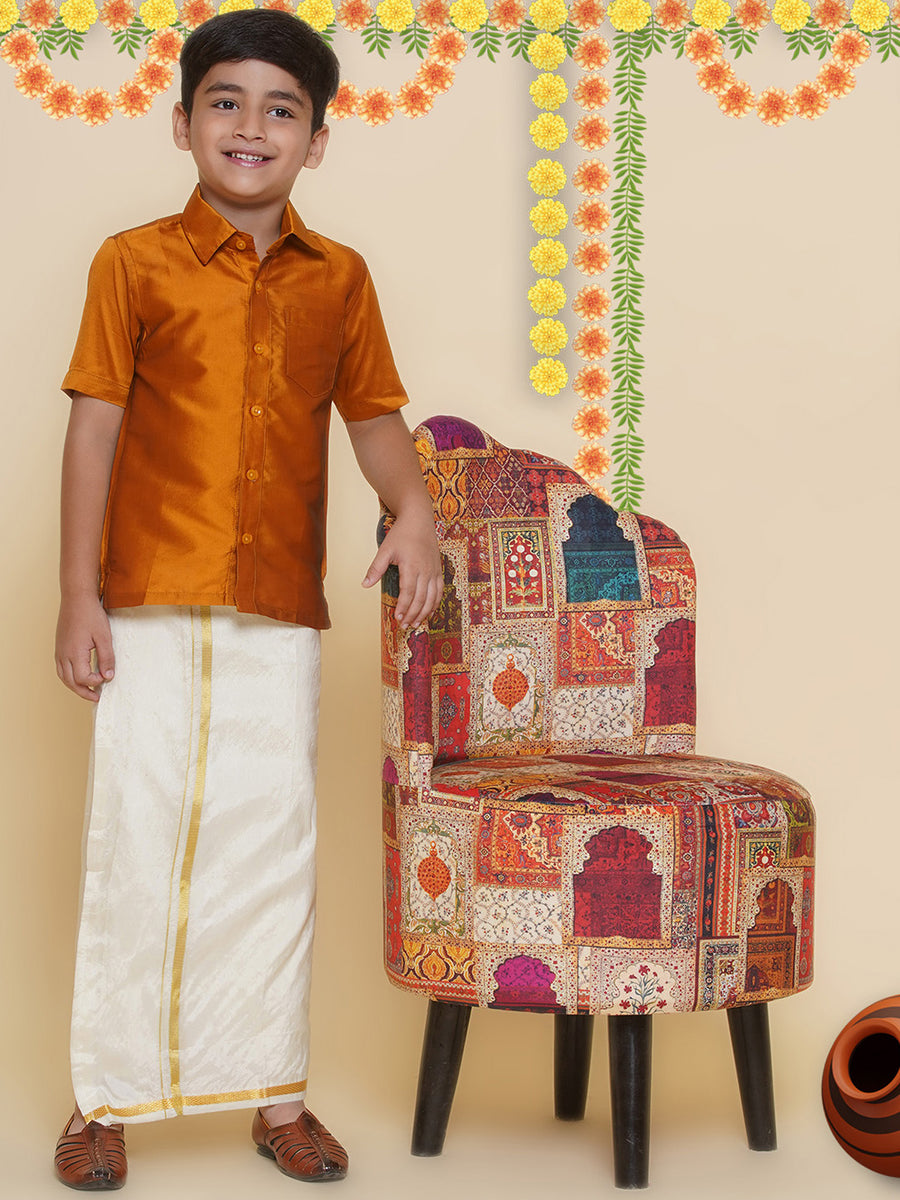 Boys Solid Colour Shirt and Dhoti Set
