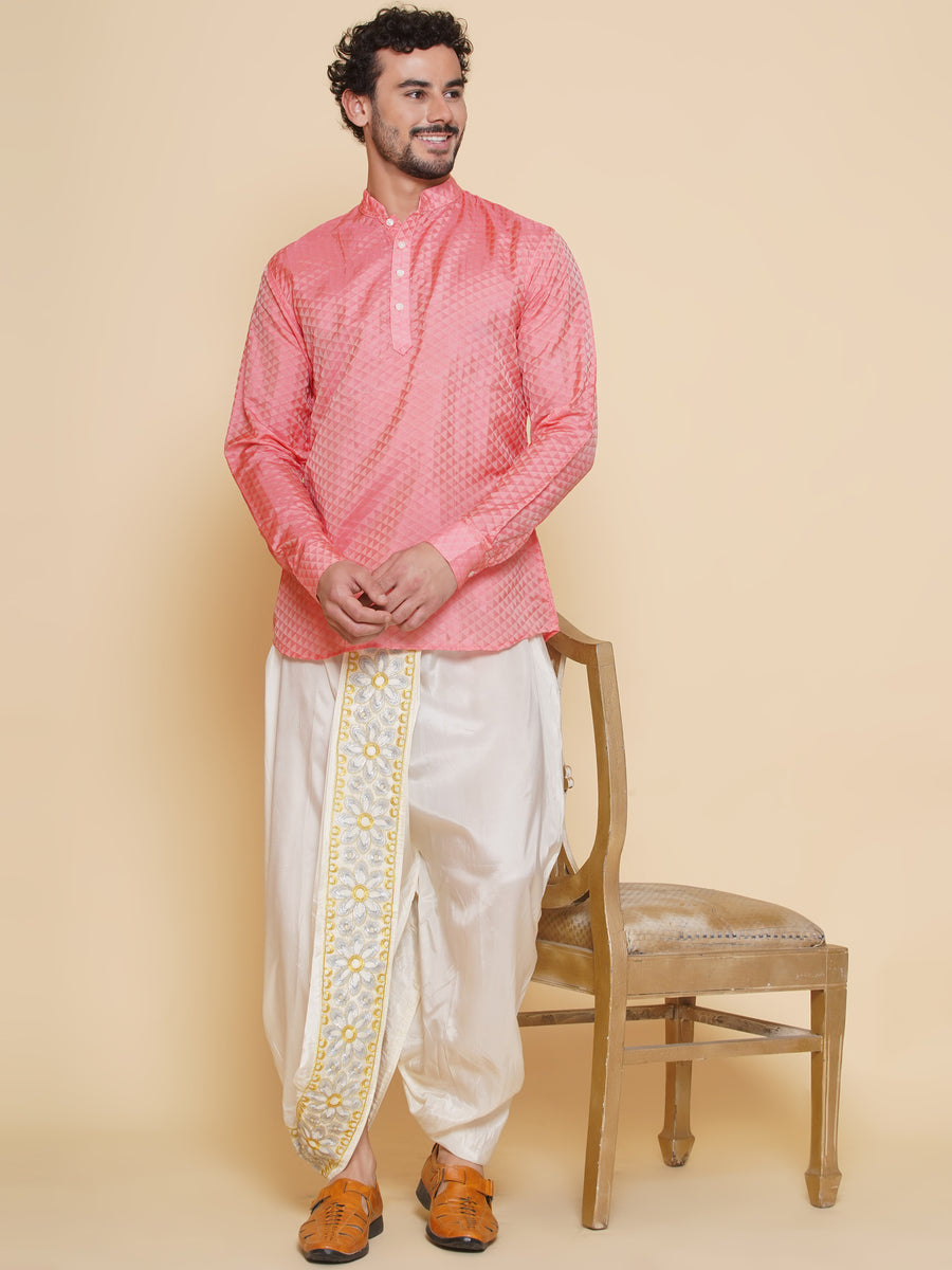 Sethukrishna Mens Short Kurta with Embroidery Dhotipant