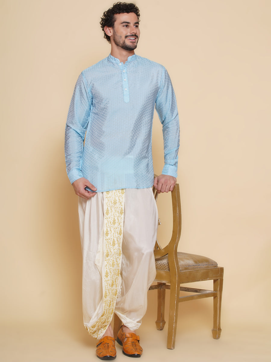 Sethukrishna Mens Short Kurta with Embroidery Dhotipant