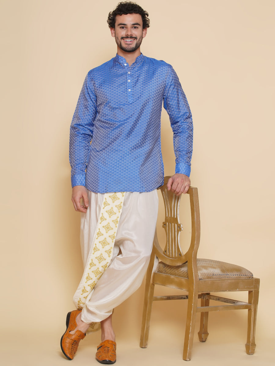 Sethukrishna Mens Short Kurta with Embroidery Dhotipant