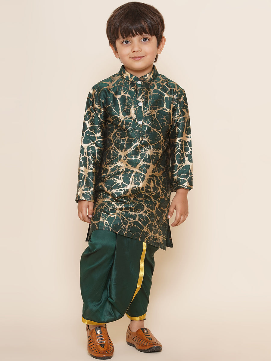 Boys Dark Green Colour Gold Border Dhotipant