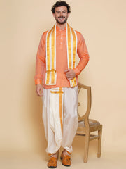 Sethukrishna Mens Self Design Short Kurta and Dhotipant with Angavastram Set