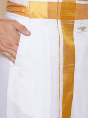 Men Full Sleeve White Colour Shirt and Pocket Dhoti with Angavastram Set