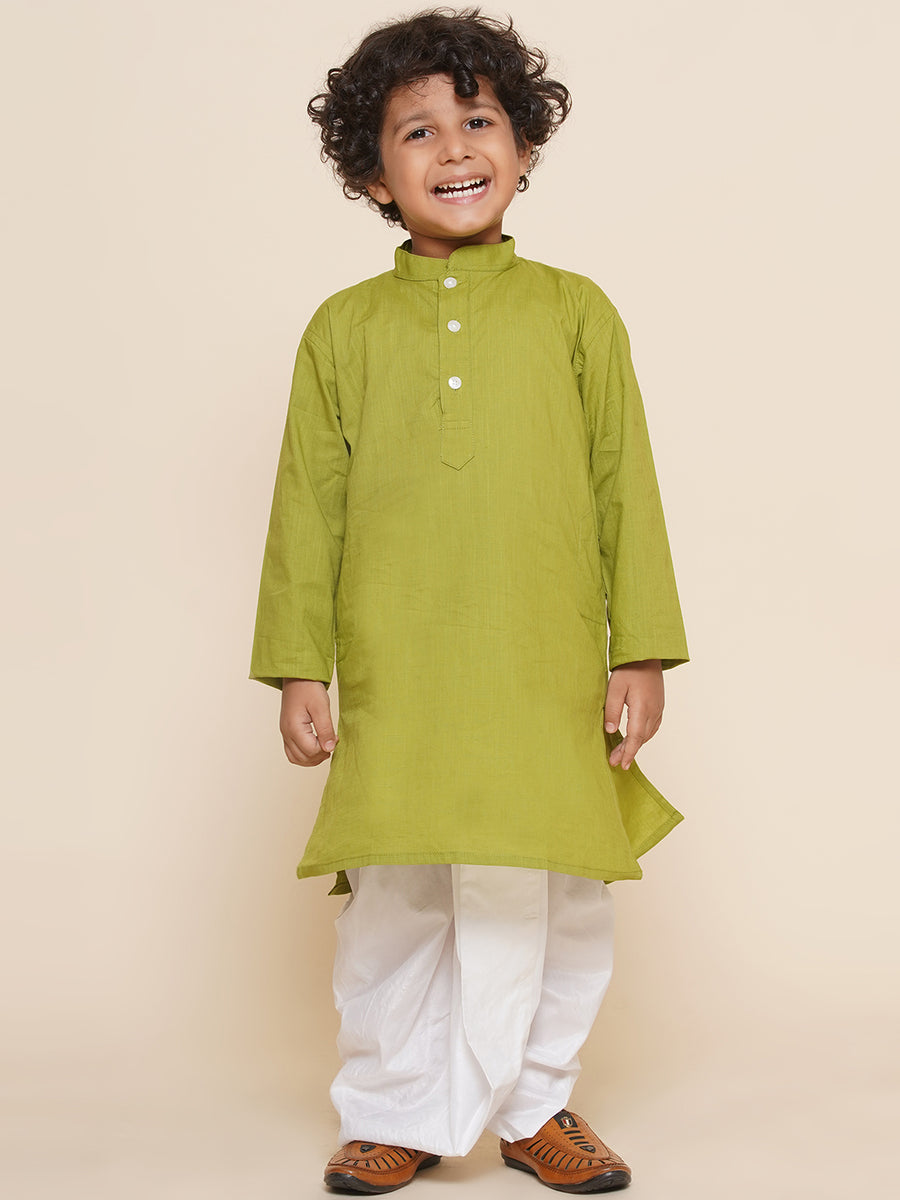 Boys Green Colour Cotton Kurta