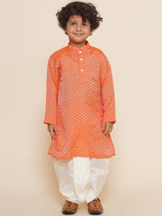 Boys Orange Colour Art Silk Kurta