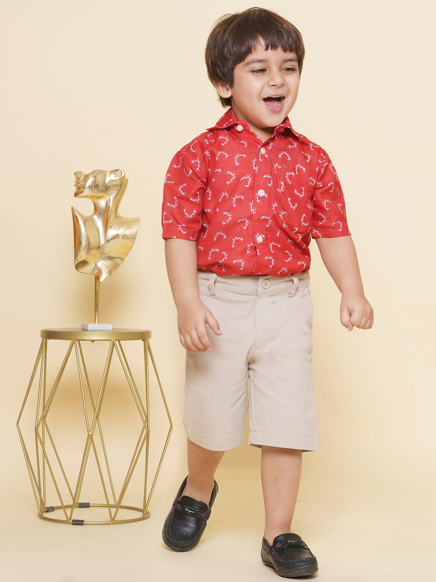 Boys Printed Christmas Red Shirts