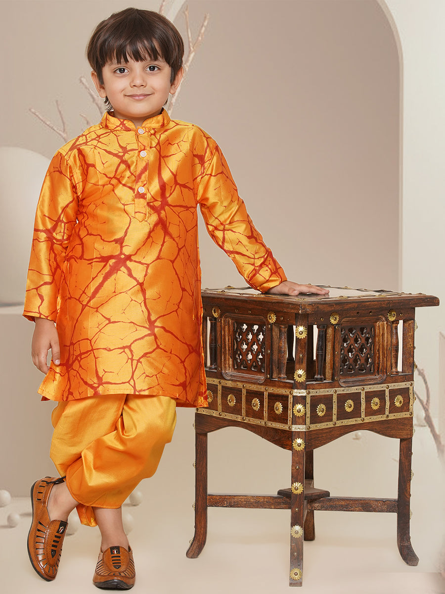 Boys Printed Kurta and Solid Dhotipant Set