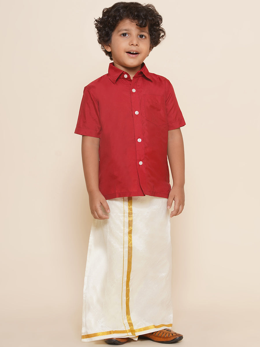 Boys Maroon Colour Polyester Shirt