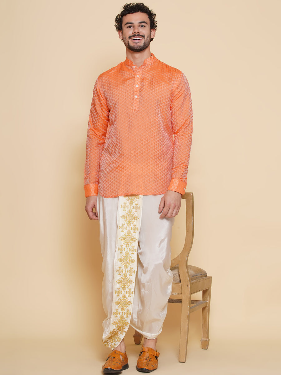 Sethukrishna Mens Short Kurta with Embroidery Dhotipant