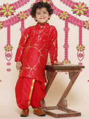 Sethukrishna Boys Marble Print Kurta and Gold Lace Dhotipant Set