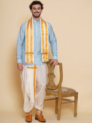 Sethukrishna Mens Self Design Short Kurta and Dhotipant with Angavastram Set