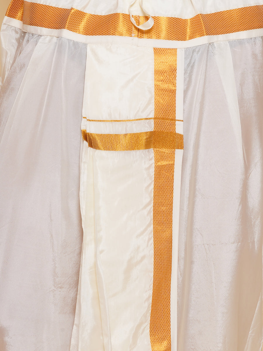 Sethukrishna Mens Self Design Short Kurta and Dhotipant with Angavastram Set
