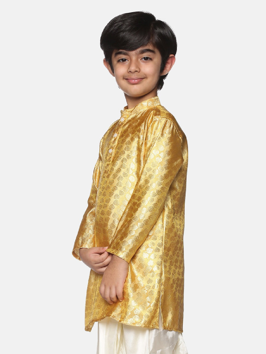 Boys Gold Colour Polyester Kurta