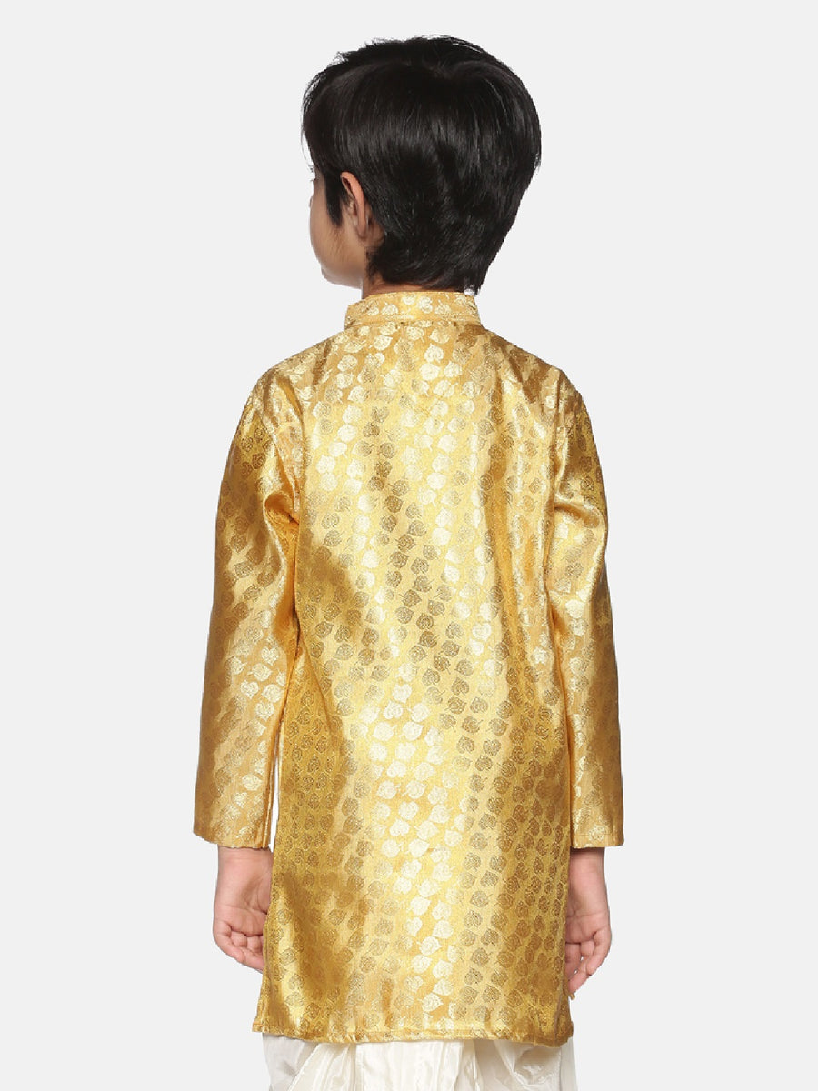 Boys Gold Colour Polyester Kurta