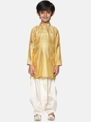 Boys Gold Colour Polyester Kurta