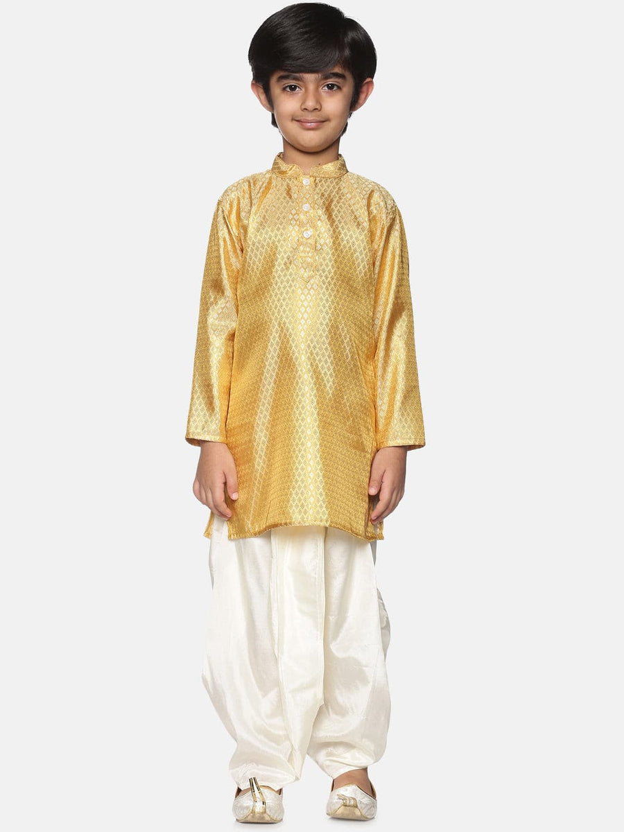 Boys Gold Colour Polyester Kurta