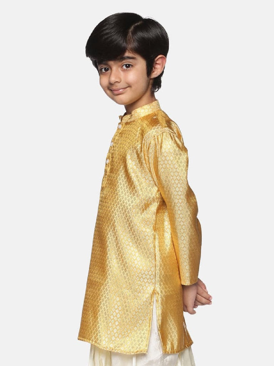 Boys Gold Colour Polyester Kurta