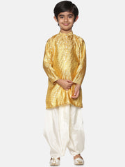 Boys Gold Colour Polyester Kurta