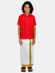 Boys Red Colour Polyester Shirt