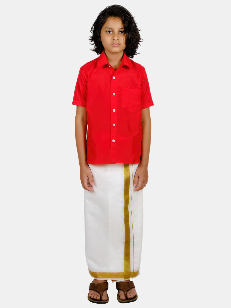 Boys Red Colour Polyester Shirt