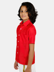 Boys Red Colour Polyester Shirt