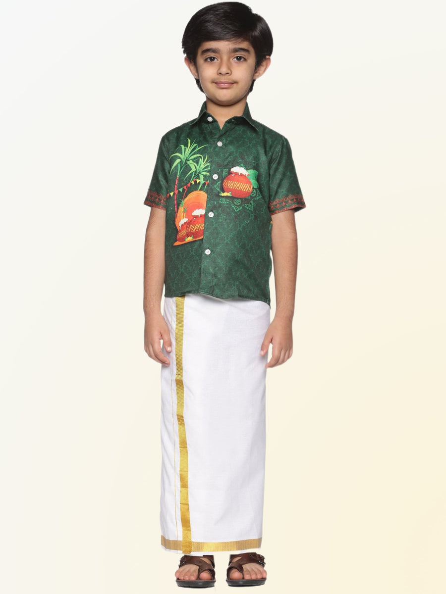 Boys Pongal Printed Pop Colour Shirt with Dhoti
