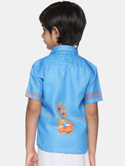 Boys Traditional Pongal Pop Colour Shirt Readymade Dhoti Set