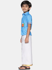 Boys Traditional Pongal Pop Colour Shirt Readymade Dhoti Set