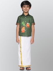 Boys Printed Pop Colour Pongal Shirt with Dhoti Set