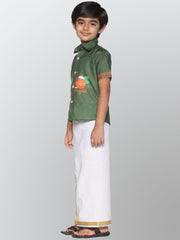 Boys Printed Pop Colour Pongal Shirt with Dhoti Set