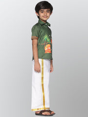 Boys Printed Pop Colour Pongal Shirt with Dhoti Set
