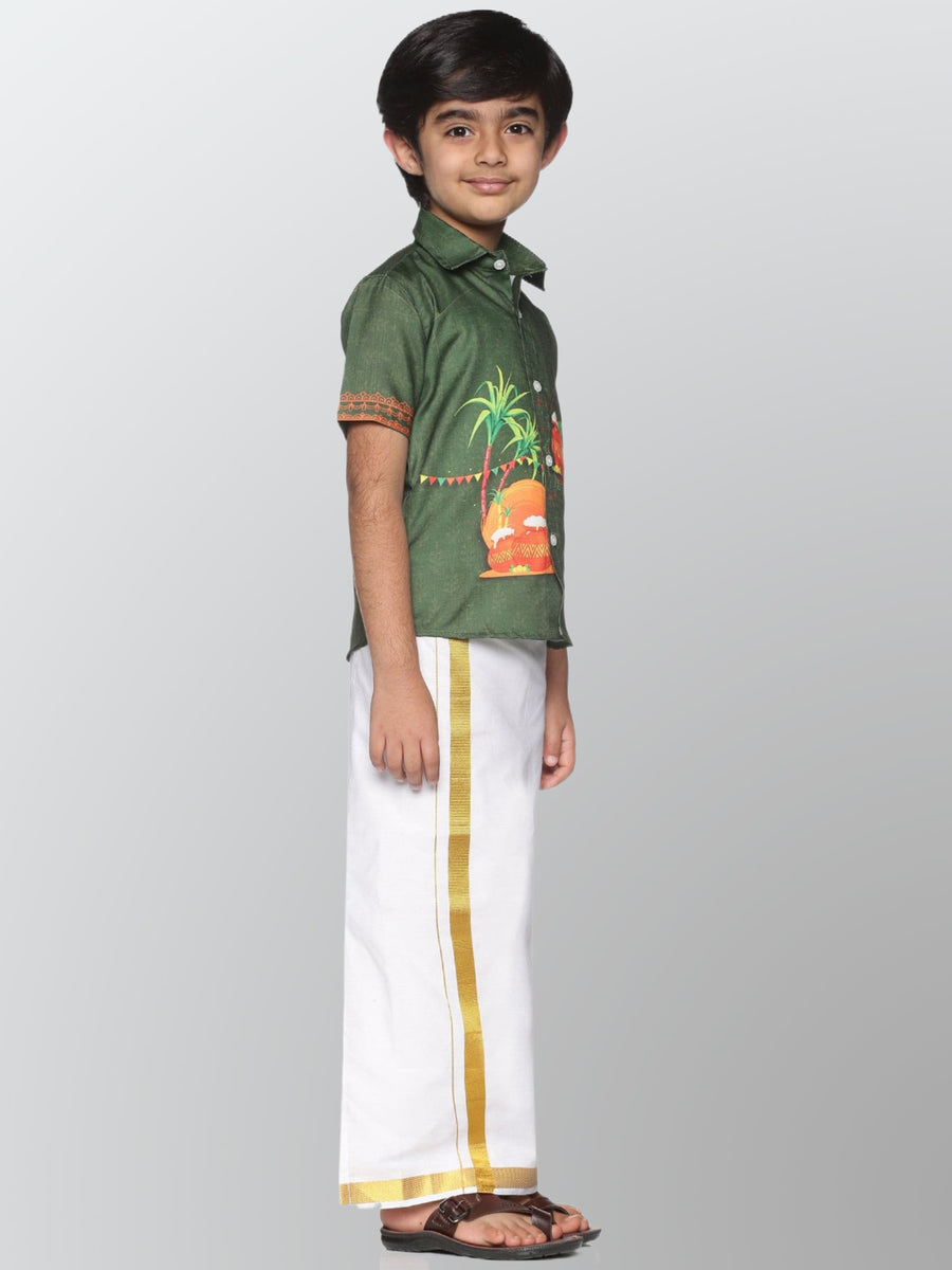 Boys Printed Pop Colour Pongal Shirt with Dhoti Set