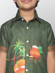 Boys Printed Pop Colour Pongal Shirt with Dhoti Set