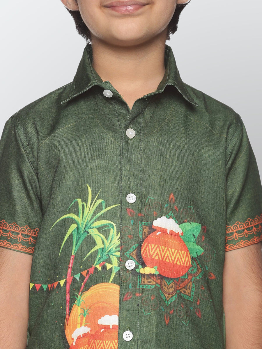 Boys Printed Pop Colour Pongal Shirt with Dhoti Set