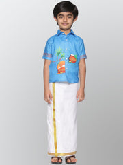Boys Printed Pop Colour Pongal Shirt with Dhoti Set