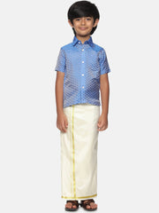 Boys Blue Colour Shirt Readymade Dhoti Set