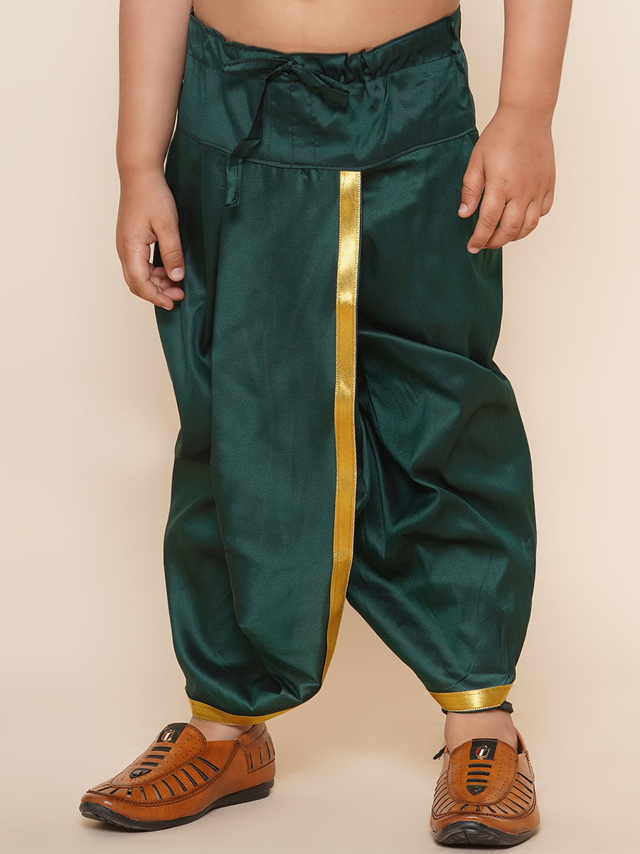 Boys Dark Green Colour Gold Border Dhotipant