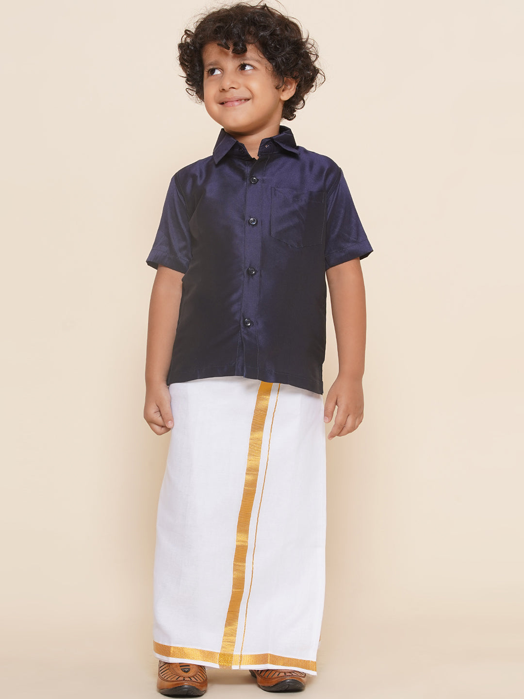 Boys Ethnic Shirt with Readymade Stick-On Dhoti Set