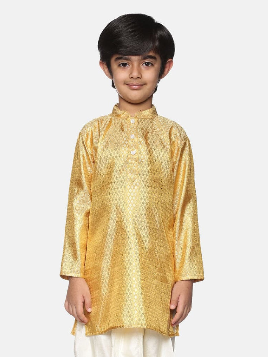 Boys Gold Colour Polyester Kurta