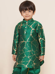 Boys Leaf Green Colour Printed Kurta