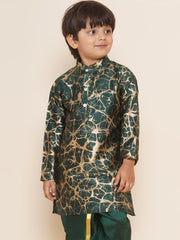 Boys Green Colour Printed Kurta